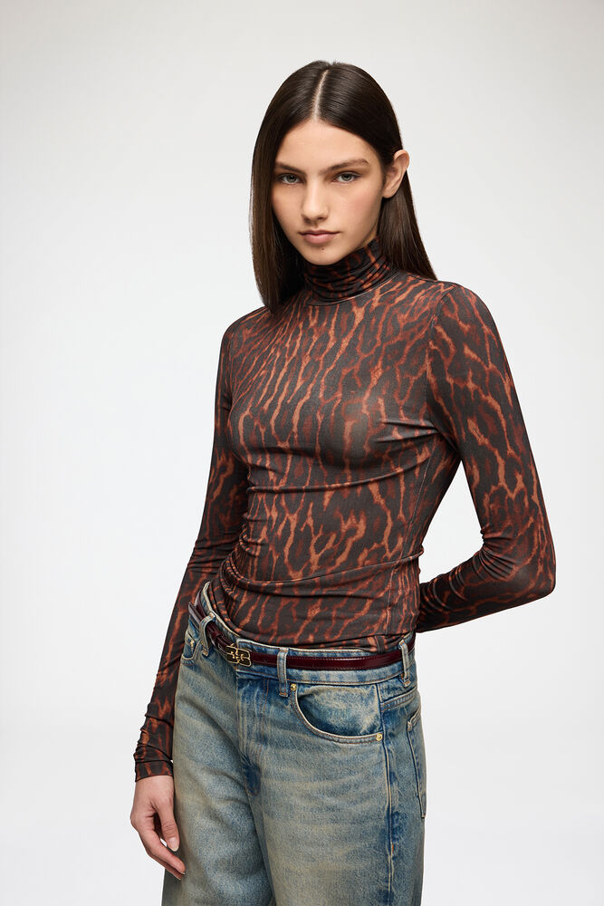 Turtleneck in Printed Jersey, Rawhide