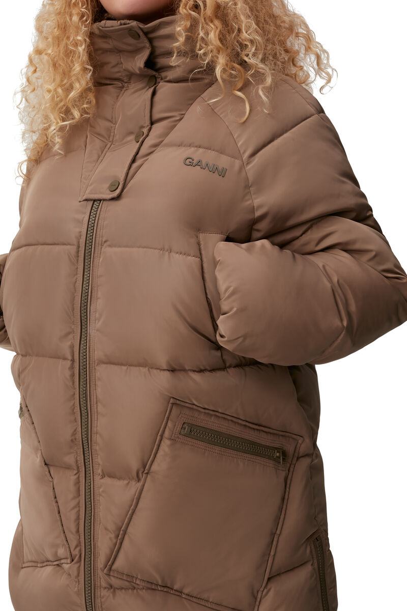 Oversized Tech Puffer Coat, Recycled Polyester, in colour Fossil - 4 - GANNI
