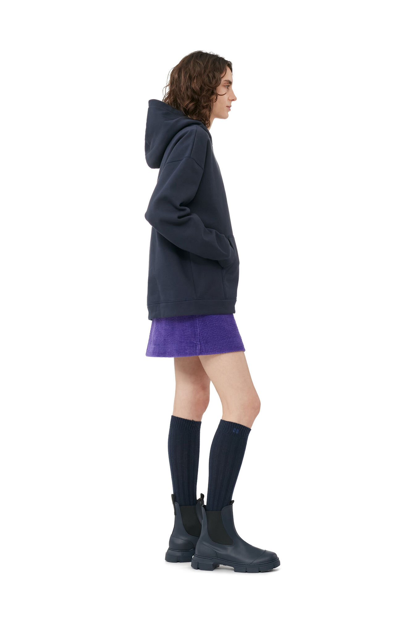 Blue Oversized Isoli Flower Hoodie, Cotton, in colour Sky Captain - 2 - GANNI
