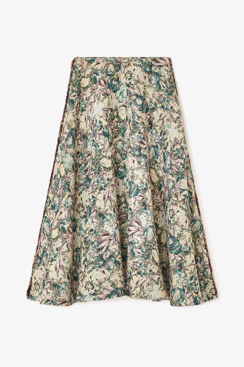 Jupe circulaire longue &agrave; motif tapisserie, Recycled Polyester, in colour Jadeite - 1 - GANNI
