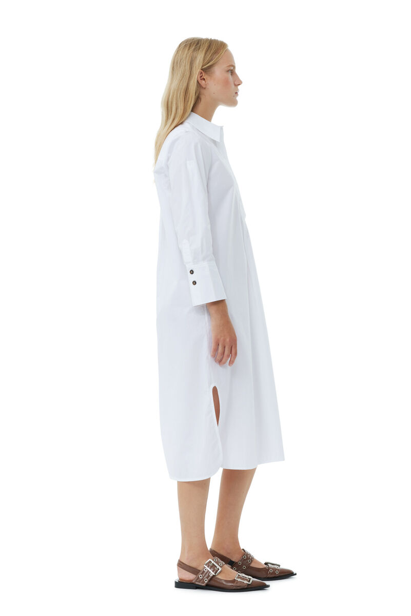 White Cotton Poplin Oversized Shirt Kleid, Cotton, in colour Bright White - 3 - GANNI