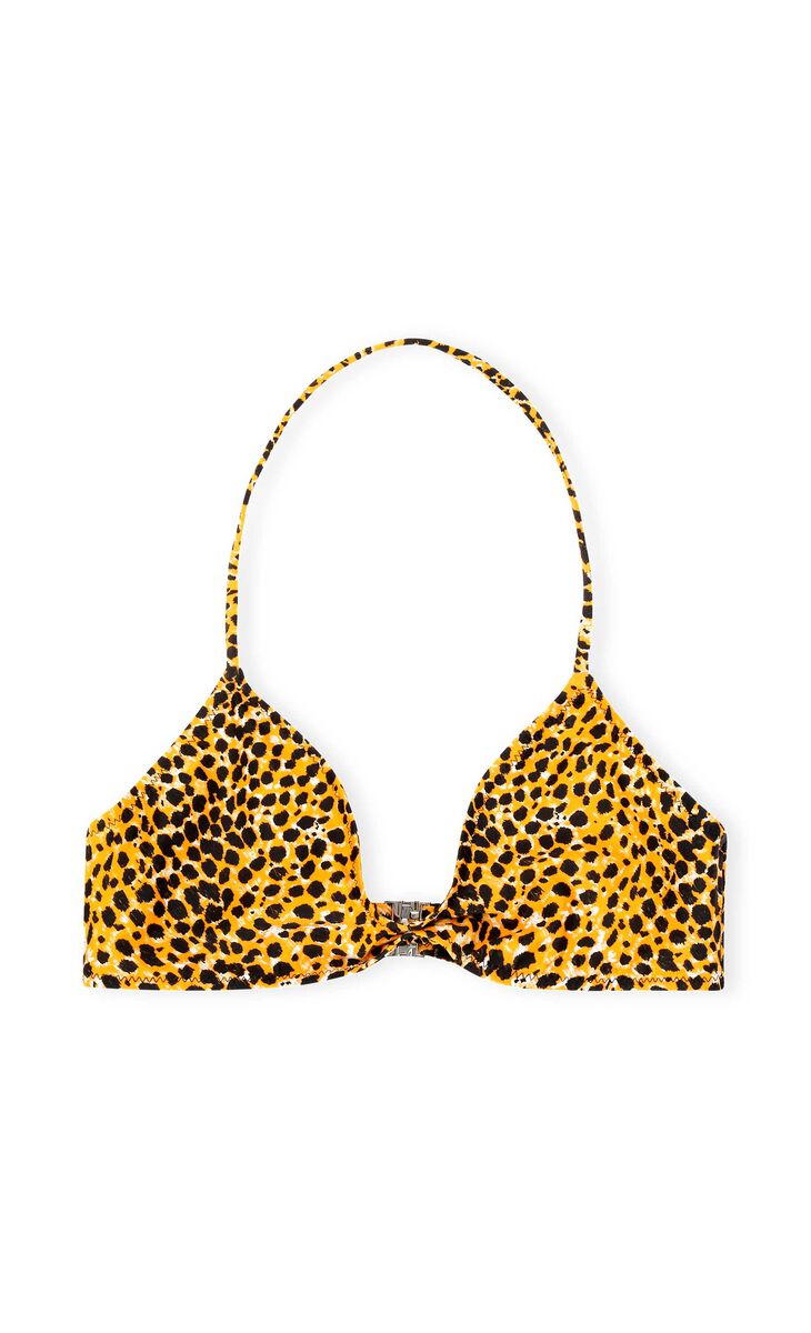 Leopard Print Bikini Top, Elastane, in colour Bright Marigold - 1 - GANNI