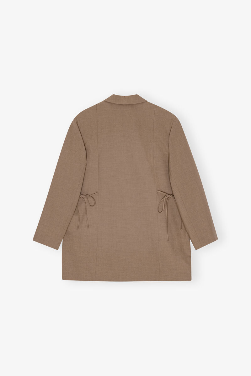 Brown Drapey Melange Oversized Blazer, Elastane, in colour Tiger's Eye - 2 - GANNI