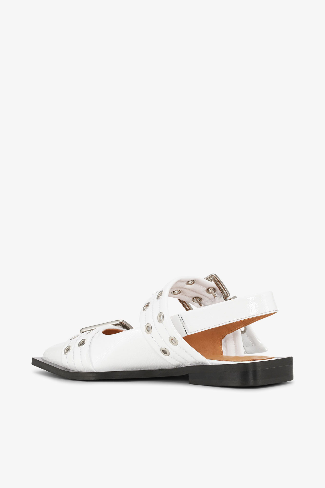 White Wide Welt Buckle Ballerinas, Calf Leather, in colour Egret - 3 - GANNI