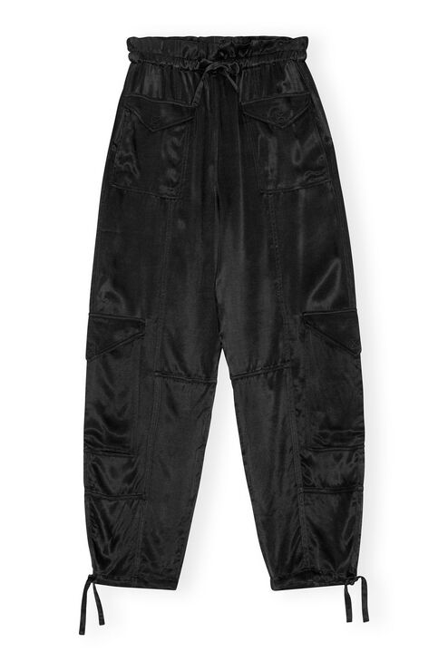 Ganni Washed Satin Pants In Black