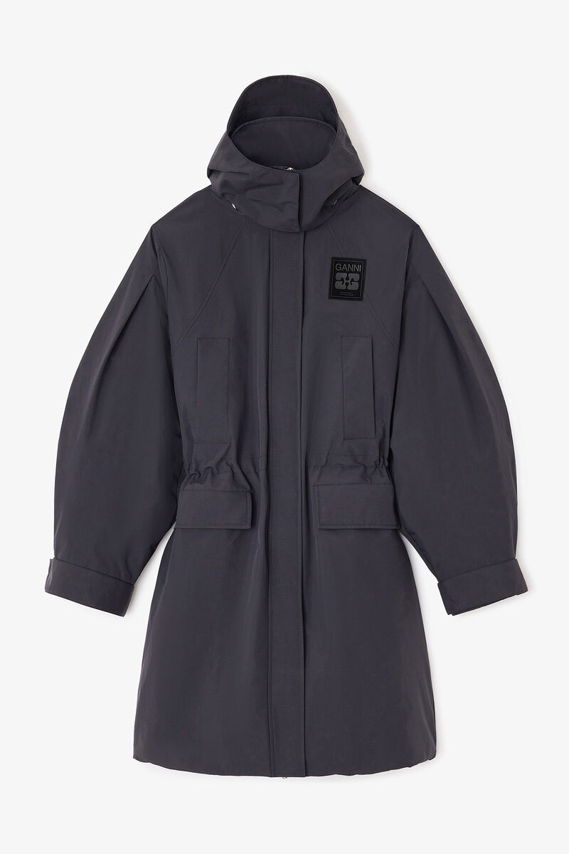 Oversized Dark Grey Tri-Layer Parka Coat, Recycled Nylon, in colour Phantom - 1 - GANNI