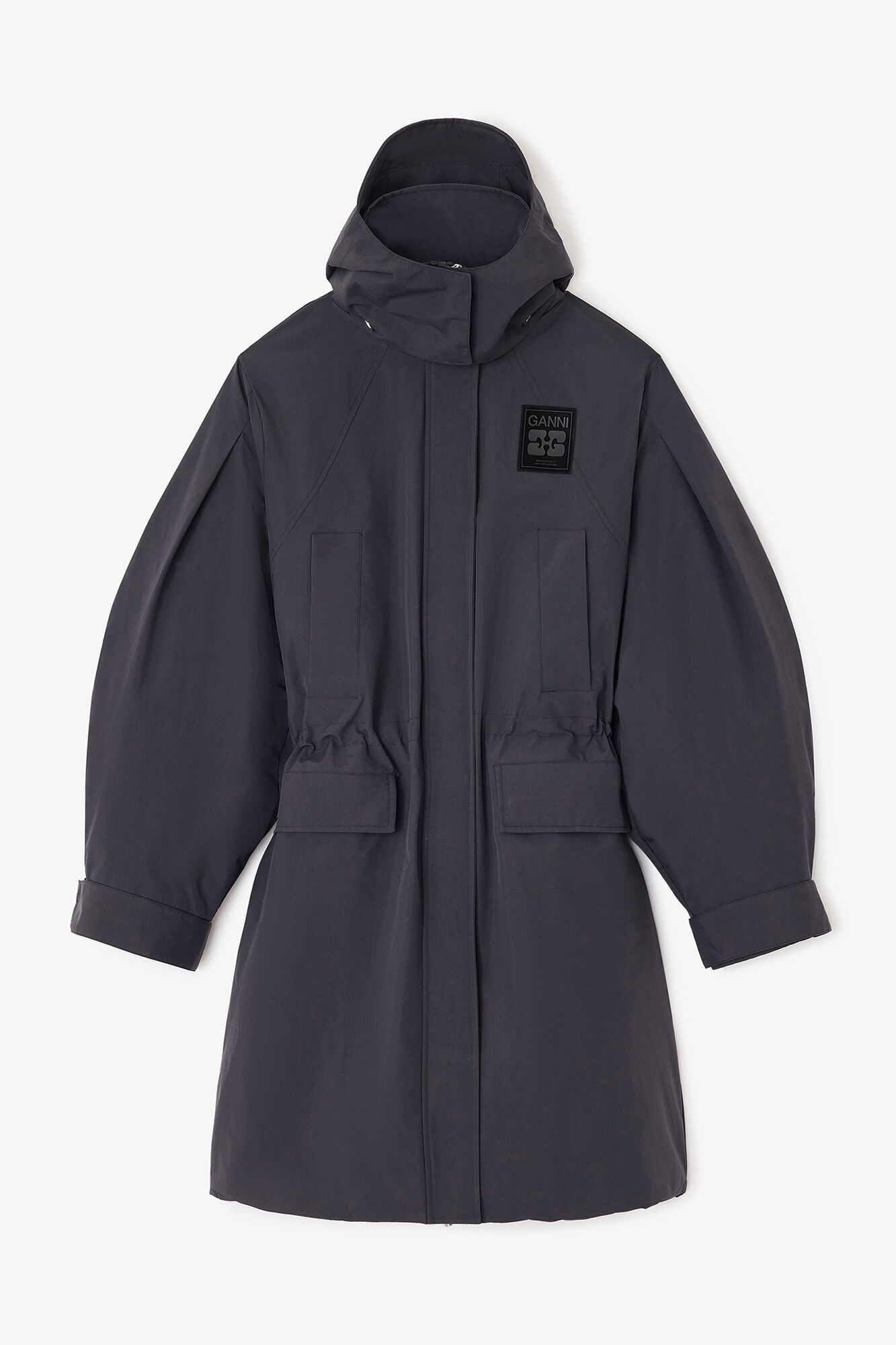 Oversized Dark Grey Tri-Layer Parka Coat, Recycled Nylon, in colour Phantom - 1 - GANNI