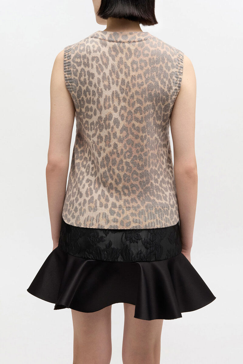 Graphic Wool Vest, Wool, in colour Leopard - 2 - GANNI