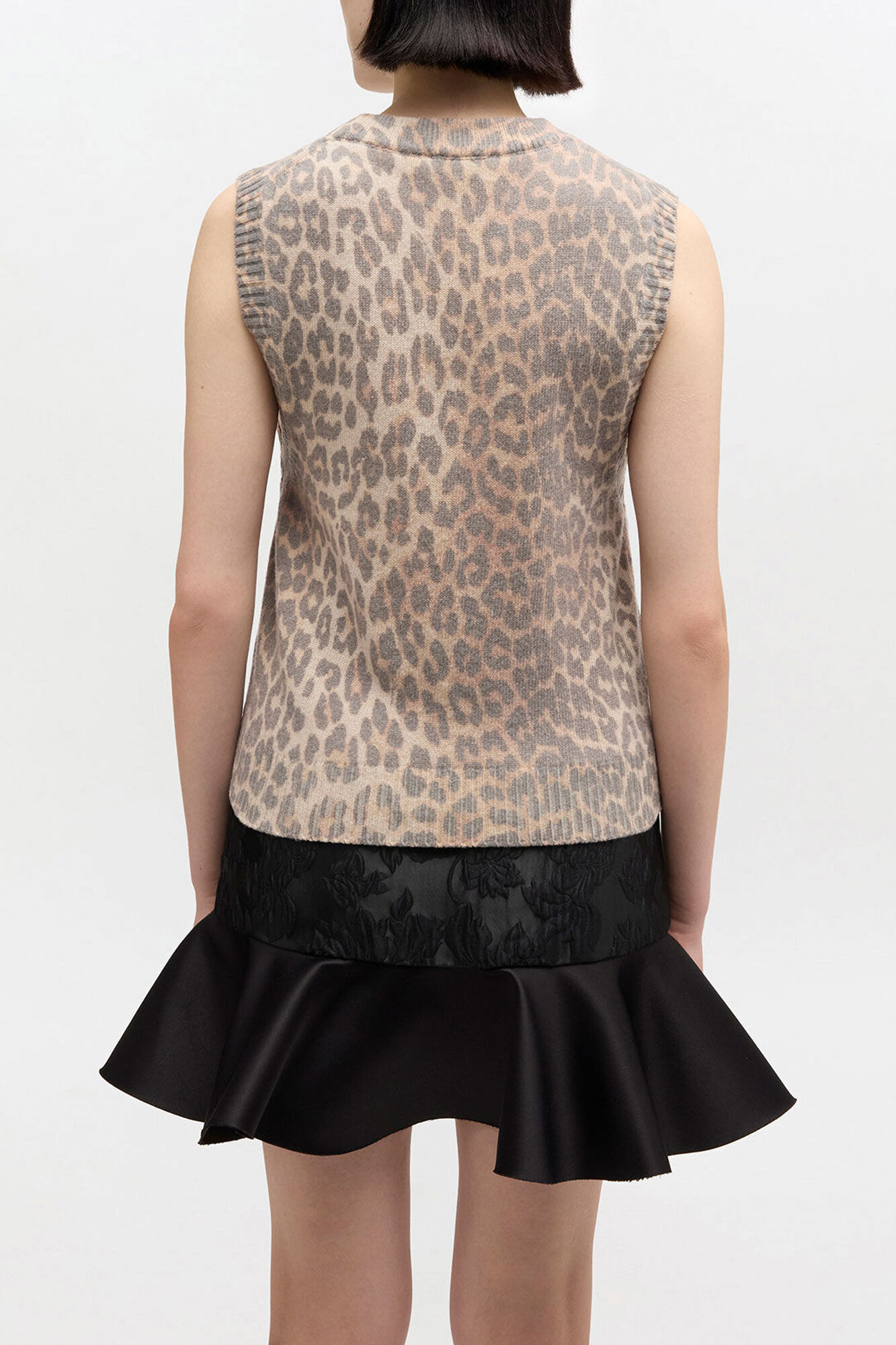 Graphic Wool Vest, Wool, in colour Leopard - 2 - GANNI