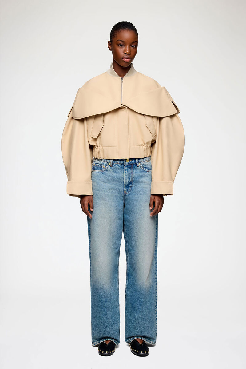 Bomber in Beige Cotton, Organic Cotton, in colour Warm Sand - 1 - GANNI