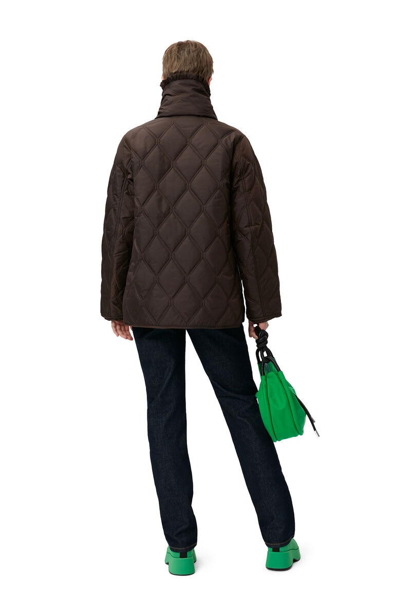 Ripstop Quilt Asymmetric Jacket, in colour Mole - 4 - GANNI