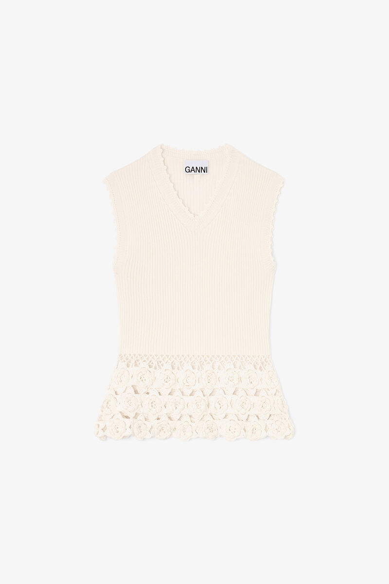 Weste aus Baumwollh&auml;kelstoff, Organic Cotton, in colour Egret - 1 - GANNI