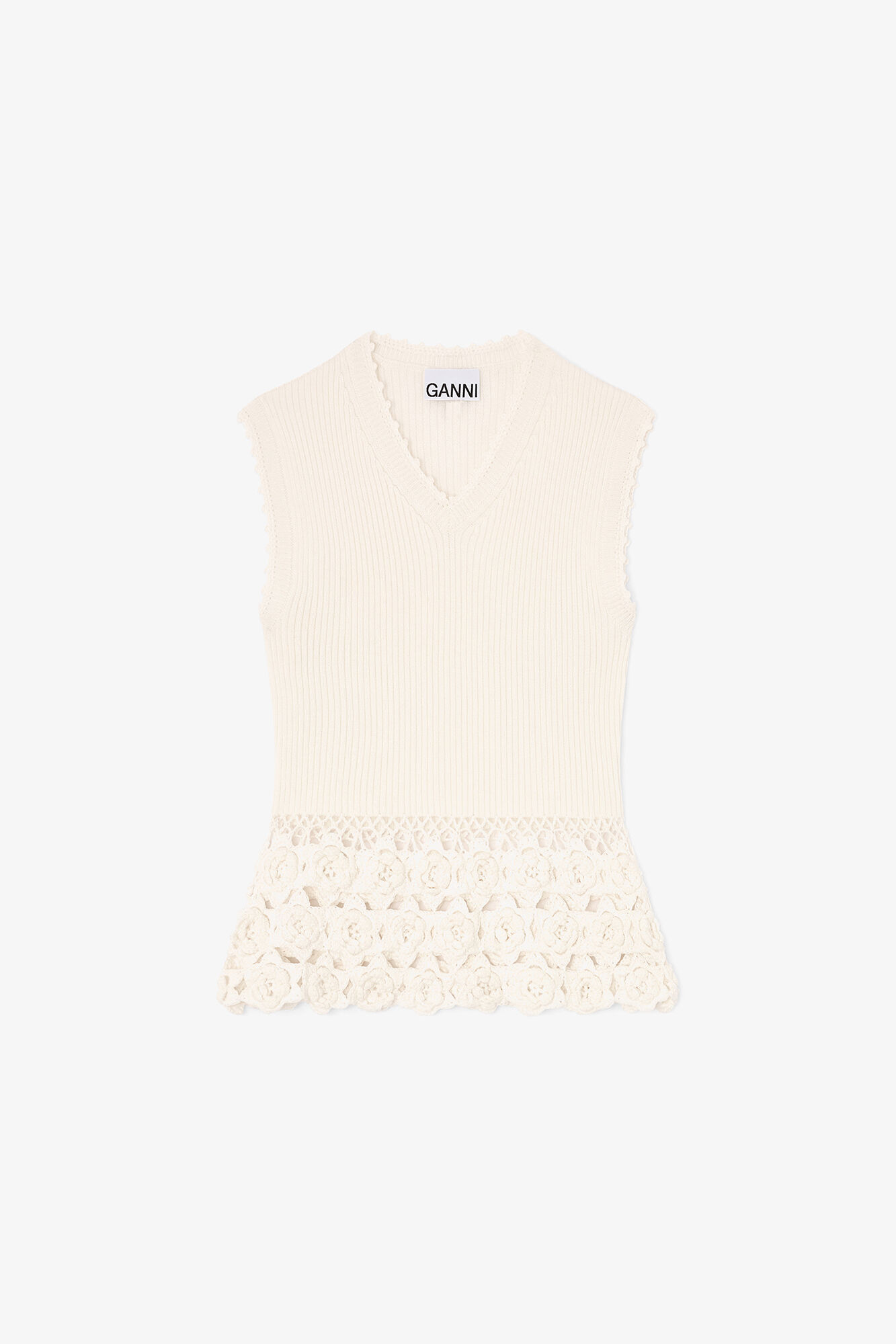 Weste aus Baumwollh&auml;kelstoff, Organic Cotton, in colour Egret - 1 - GANNI