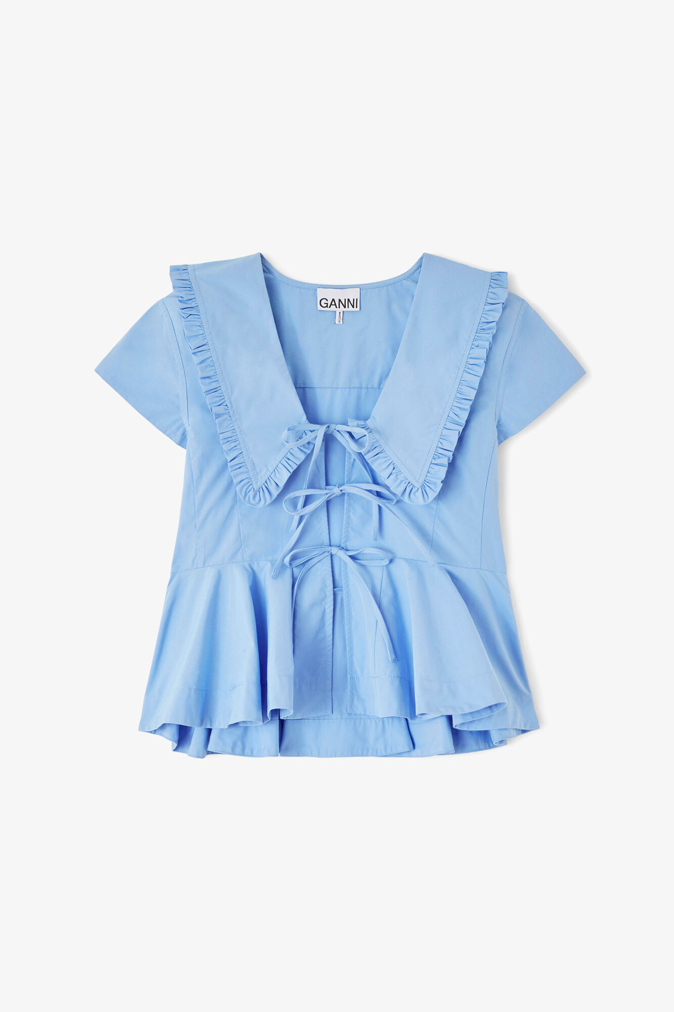 Blouse in Cotton Poplin, Organic Cotton, in colour Azurine - 1 - GANNI