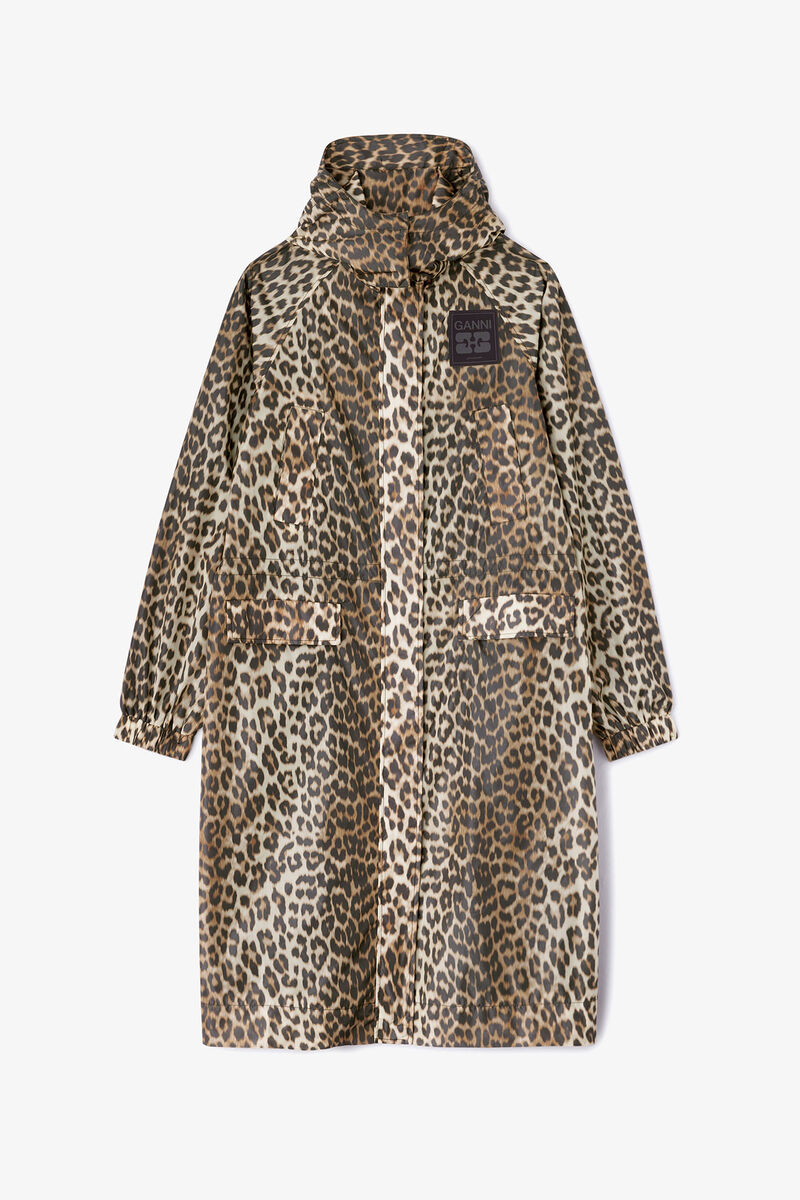 Leopard Nylon Parka Coat, in colour Almond Milk - 2 - GANNI