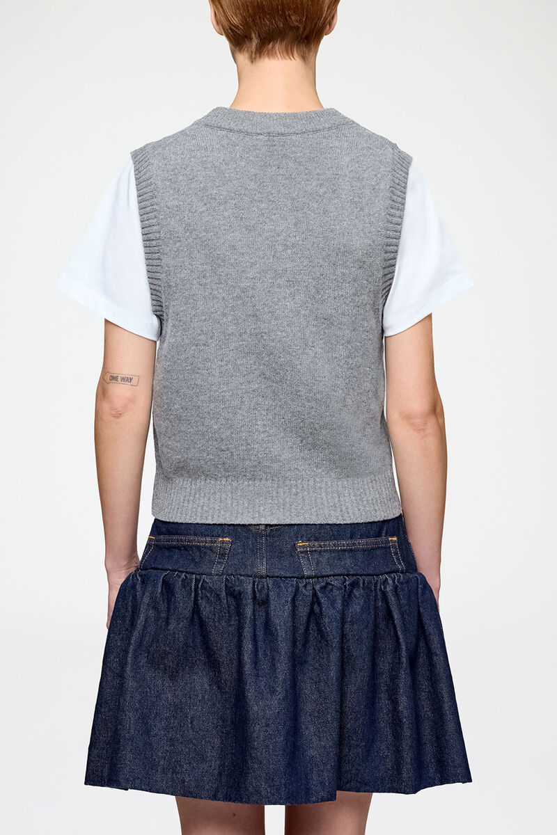 Vest in Grey Wool, Wool, in colour Paloma - 3 - GANNI