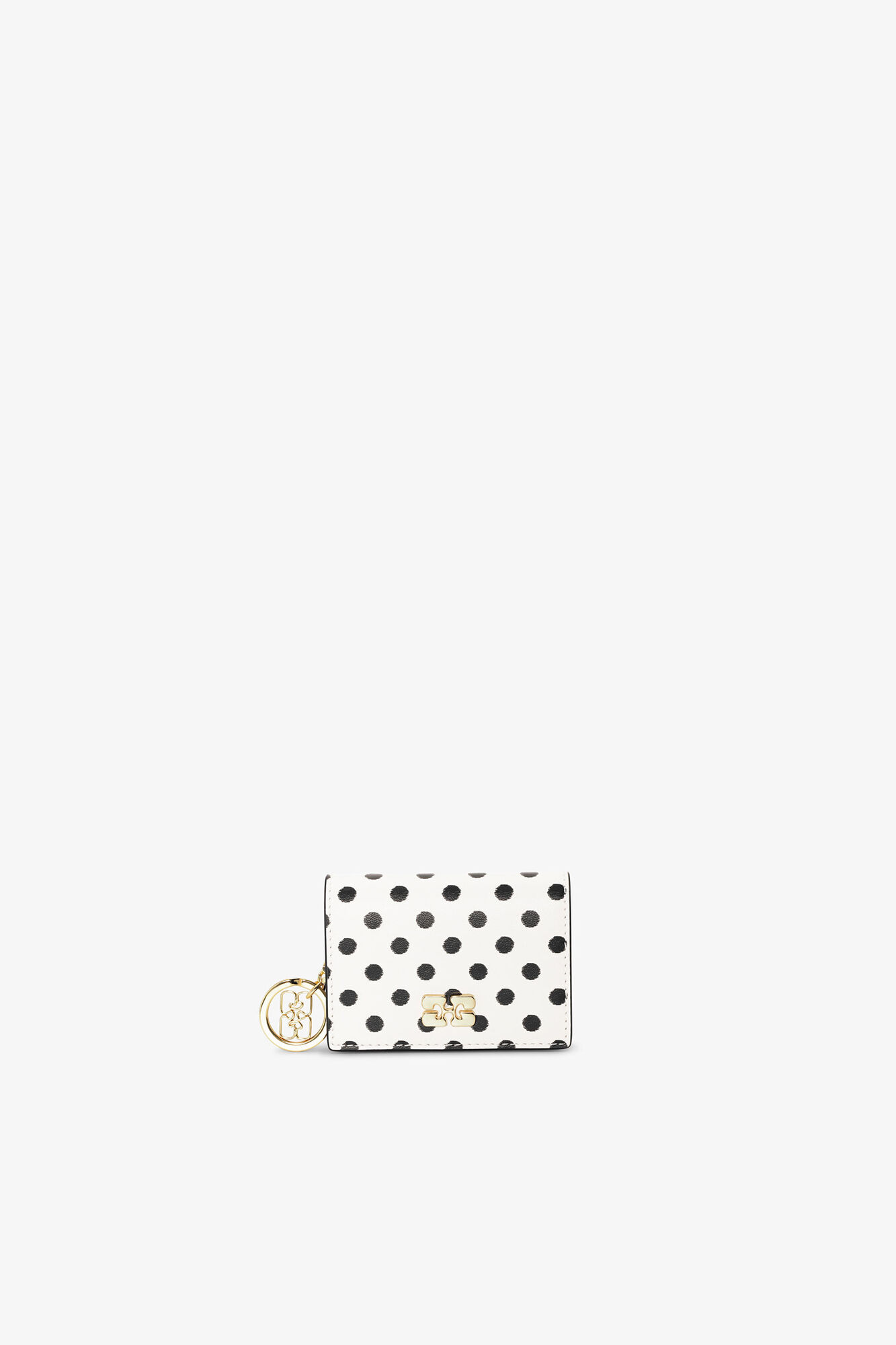 Bou Card Holder With Flap and Dots, Recycled Leather, in colour Egret - 1 - GANNI