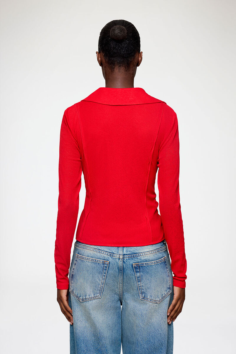 Shirt in Red Marl Mesh, Recycled Polyester, in colour Goji Berry - 3 - GANNI