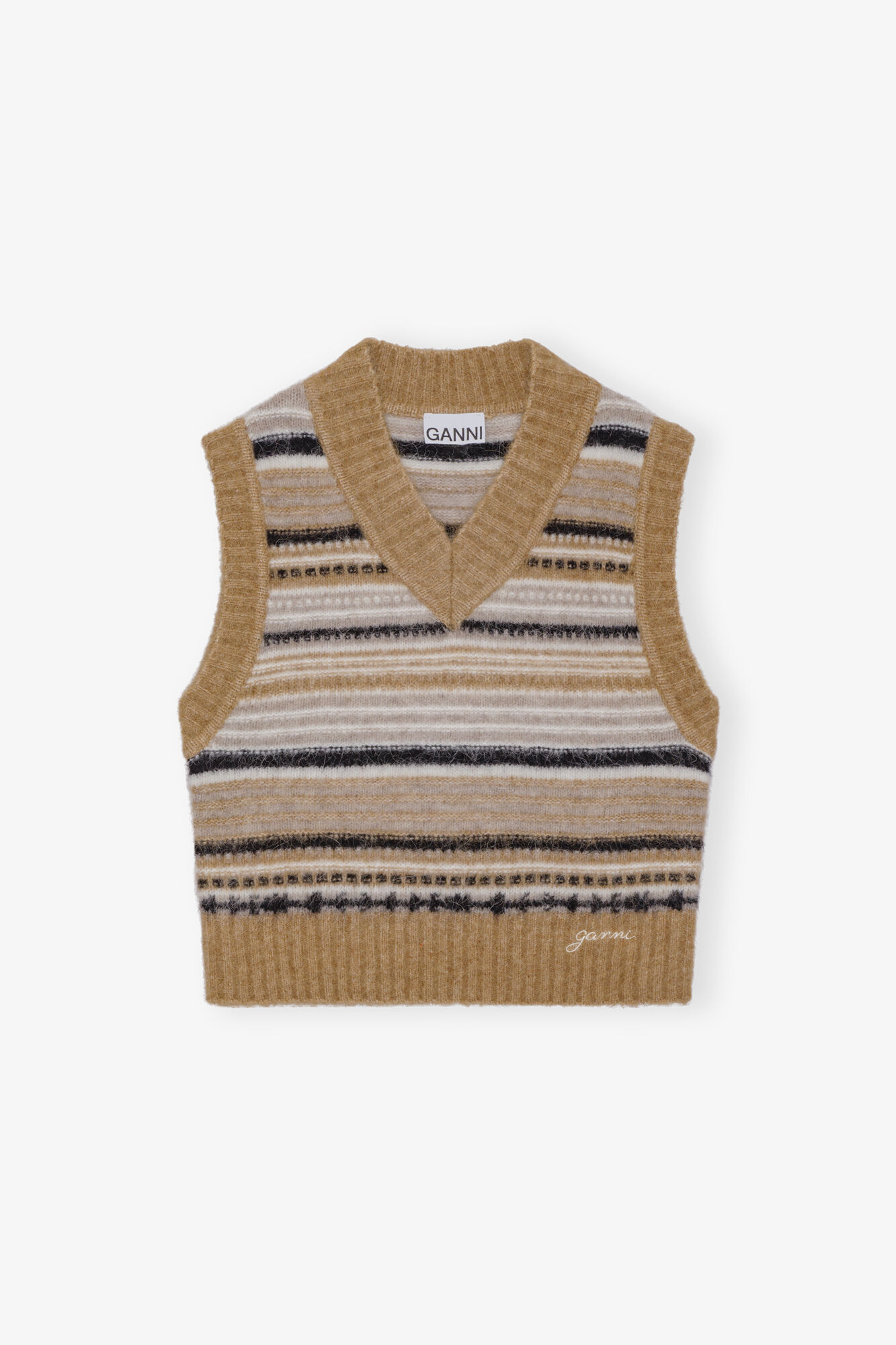 Soft Wool Stripe Vest, Alpaca, in colour Tiger's Eye - 1 - GANNI