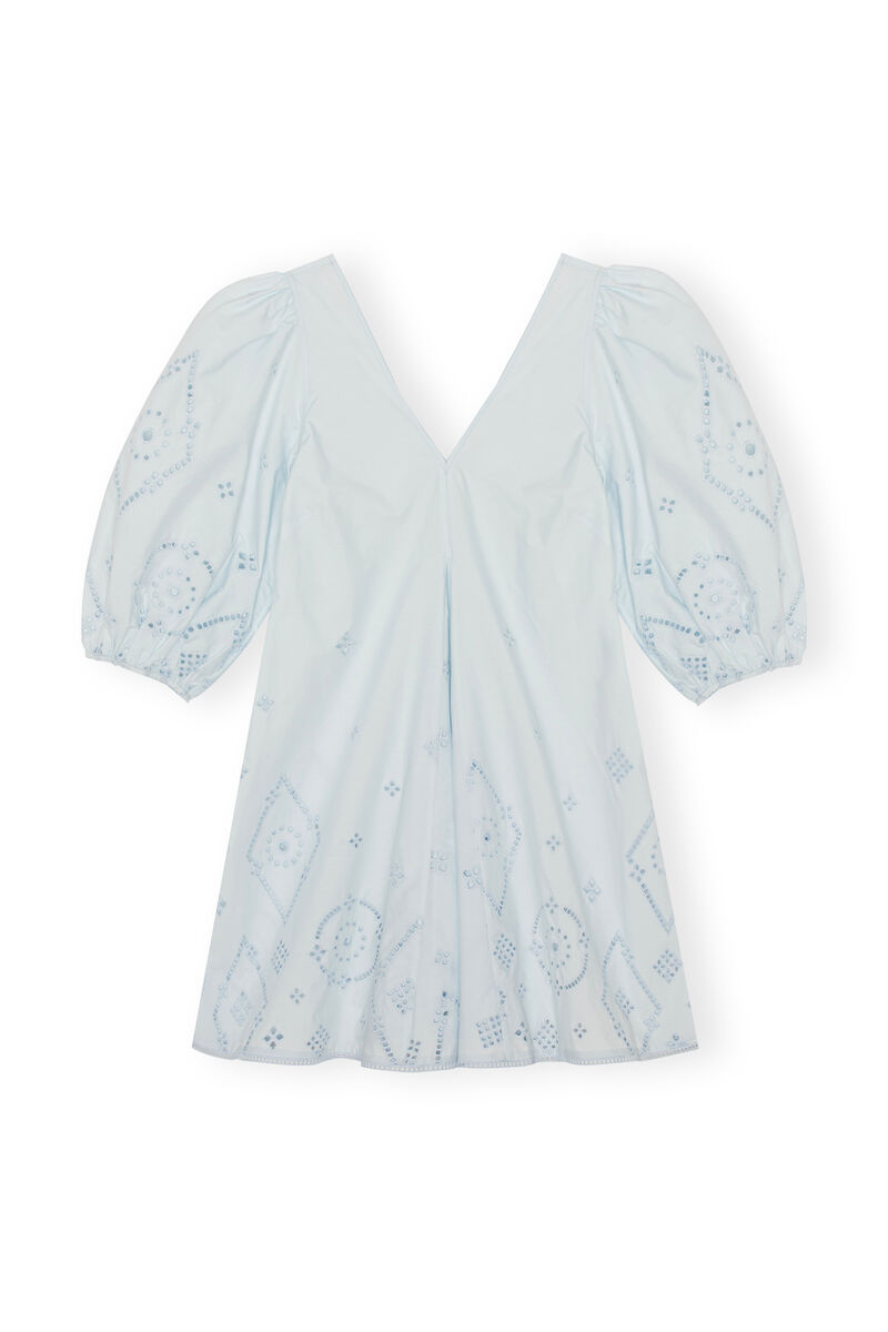 Broderie Anglaise V-Neck Midi Dress, Cotton, in colour Illusion Blue - 1 - GANNI