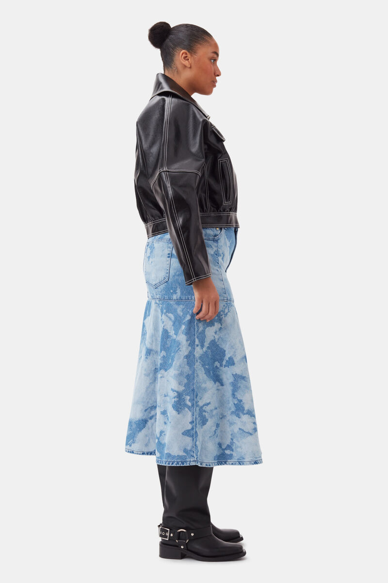 Blue Bleach Denim Flounce Midi Nederdel, Cotton, in colour Light Blue Stone - 6 - GANNI