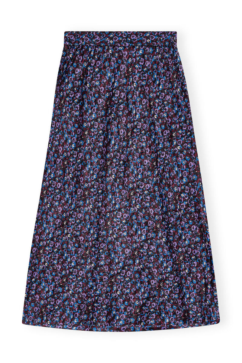 Floral Crinkled Satin Midi Skirt, Elastane, in colour Black - 2 - GANNI
