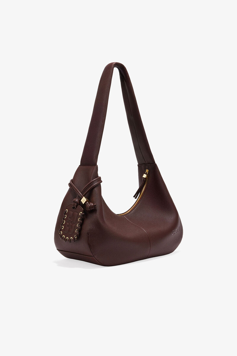 Brown Grained Medium Hobo Bag, Polyurethane, in colour Chicory Coffee - 2 - GANNI