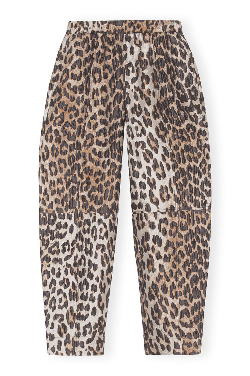 3D Leopard Jacquard Elasticated Curve Pants, Polyamide, in colour Big Leopard Almond Milk - 1 - GANNI