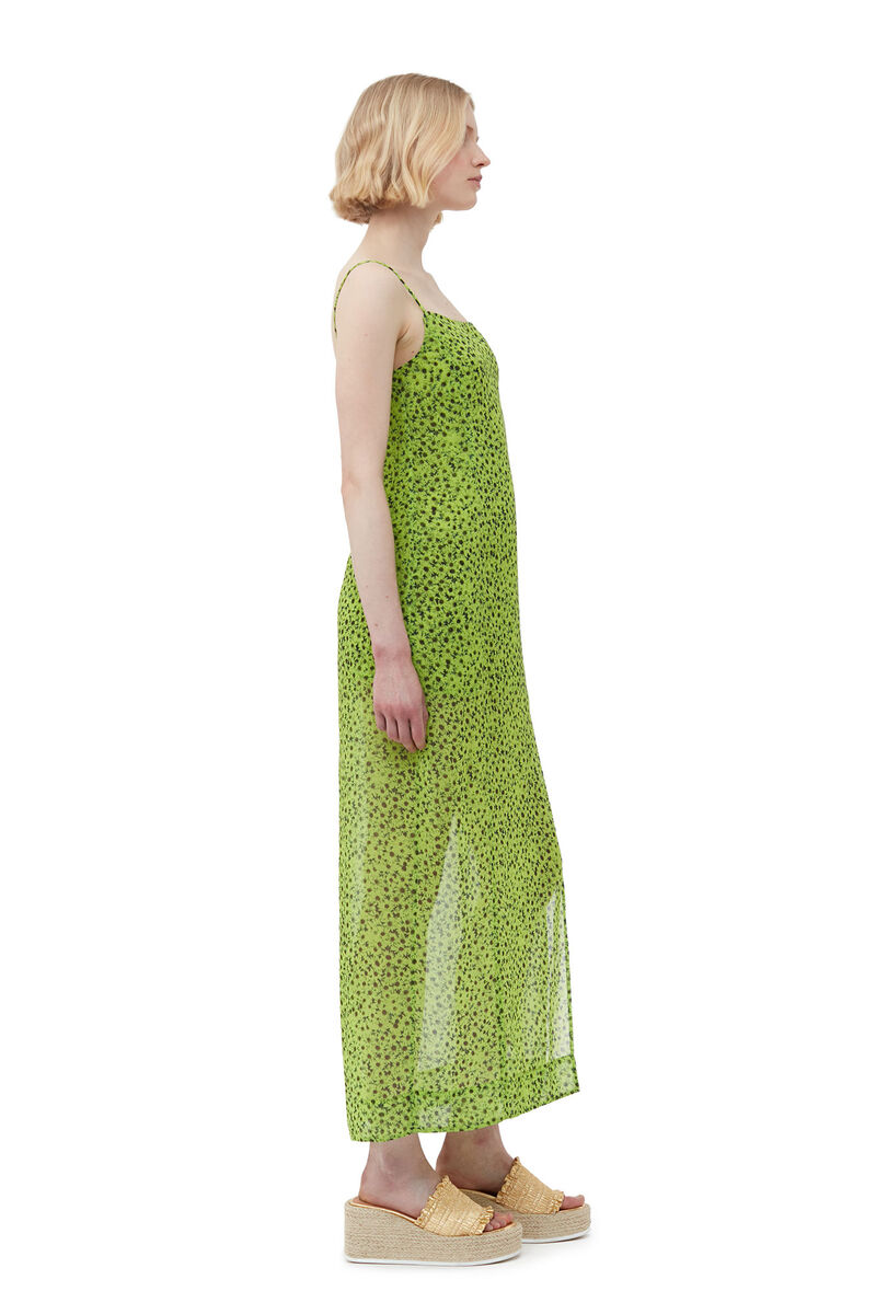 Chiffon Midi Slip Dress, Recycled Polyester, in colour Tender Shoots - 3 - GANNI