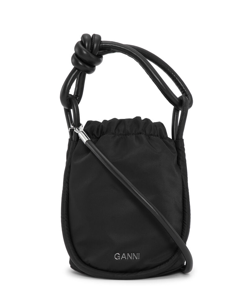 Small Black Knot Bucket Bag, Nylon, in colour Black - 1 - GANNI