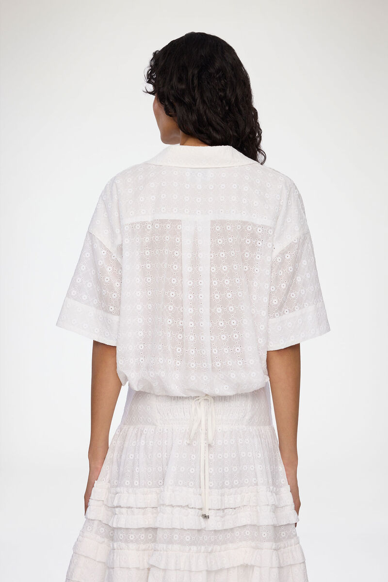 Shirt in White Broderie Anglaise, Organic Cotton, in colour Bright White - 3 - GANNI