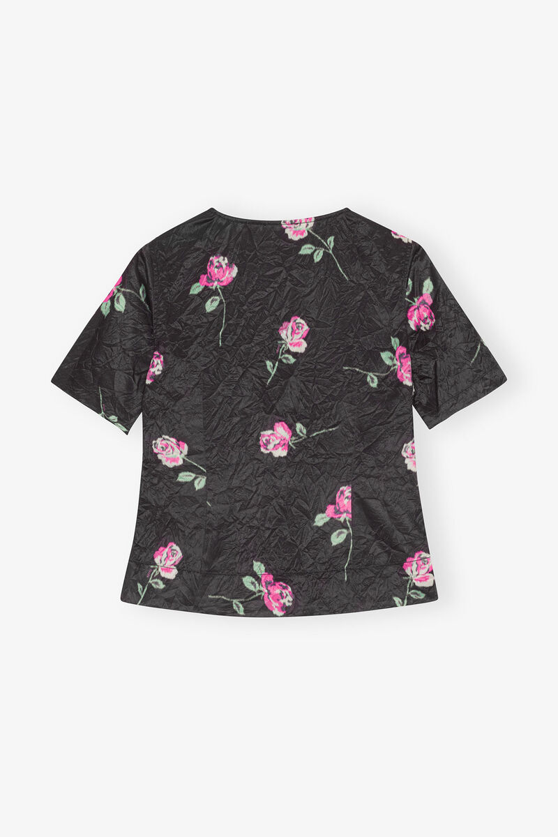 Crinkled Satin Blouse, Elastane, in colour Black - 2 - GANNI