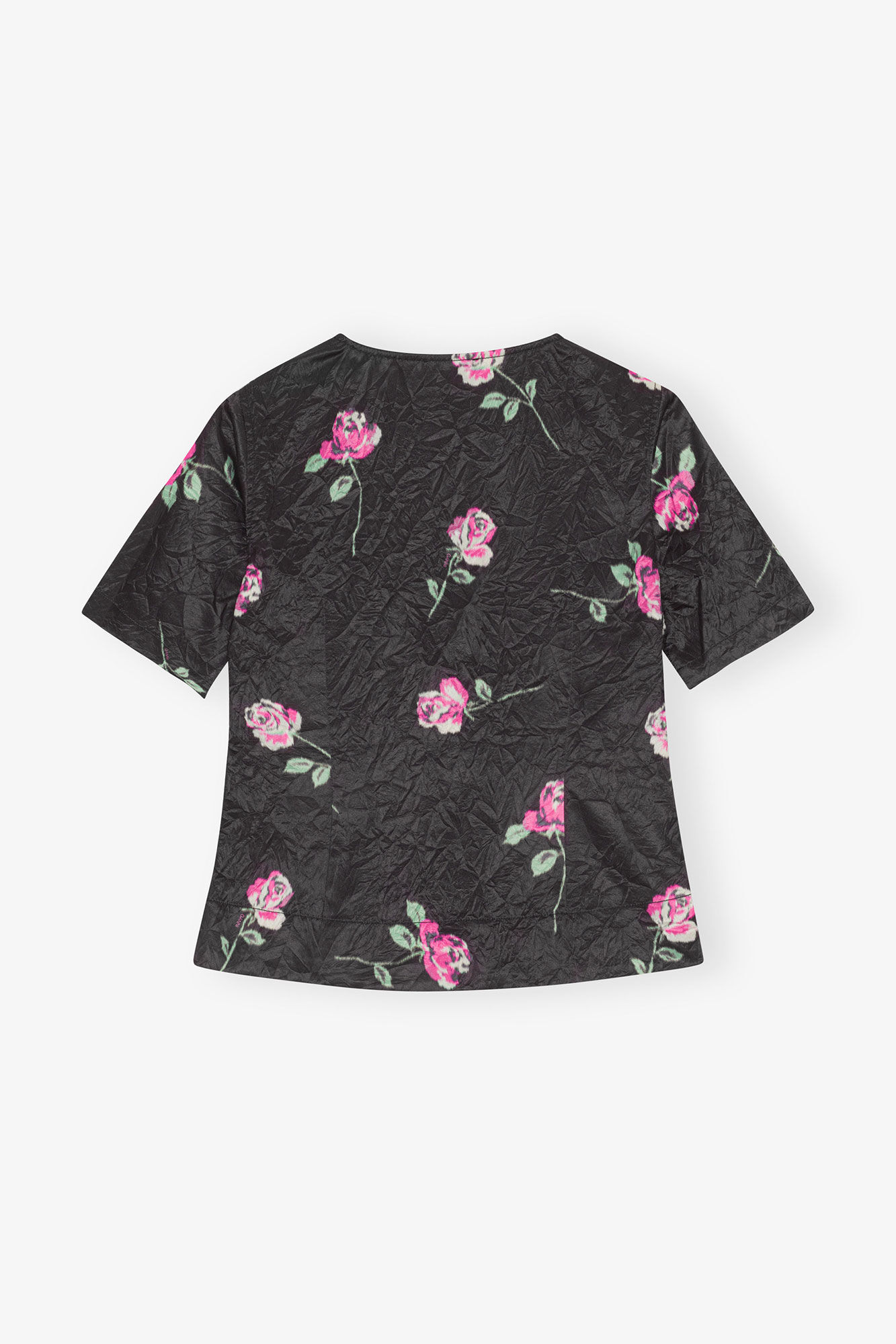 Blus i krusad satin, Elastane, in colour Black - 2 - GANNI