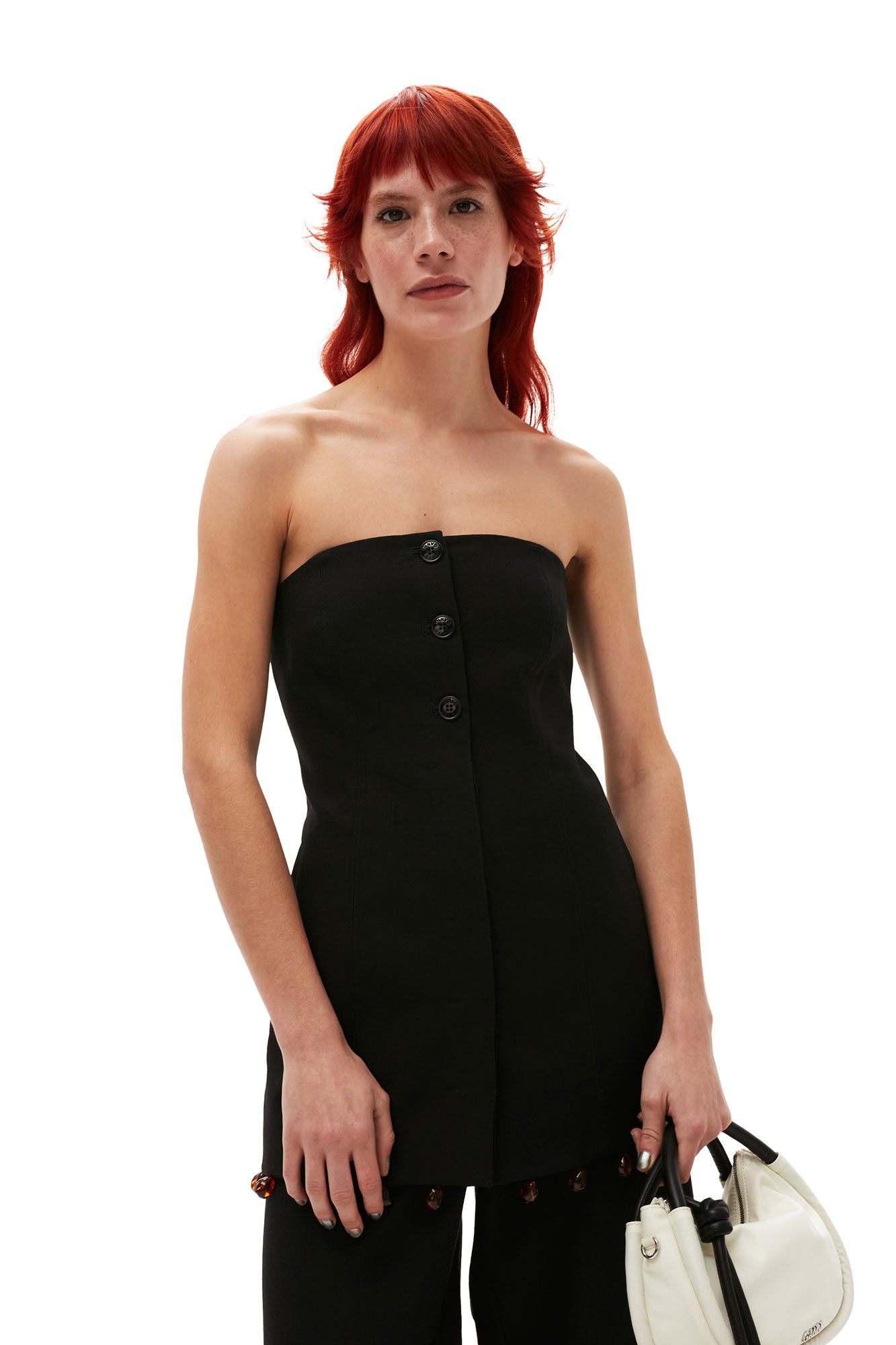 Kürzer und weiter geschnittene Anzughose aus Cotton, Cotton, in colour Black - 3 - GANNI