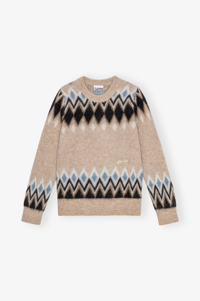 Multicolor Fine Brushed Alpaca Sweater, Alpaca, in colour Latte - 1 - GANNI