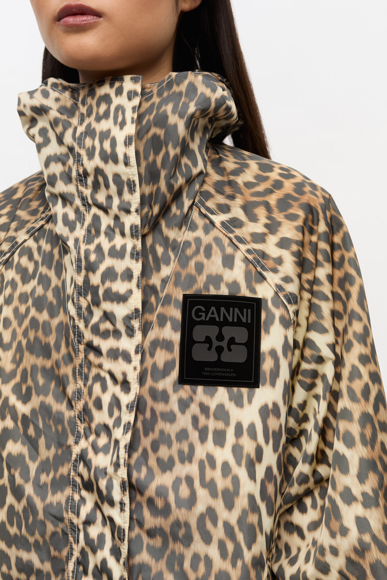 Leopard Print Nylon Jacket, Nylon, in colour Almond Milk - 4 - GANNI