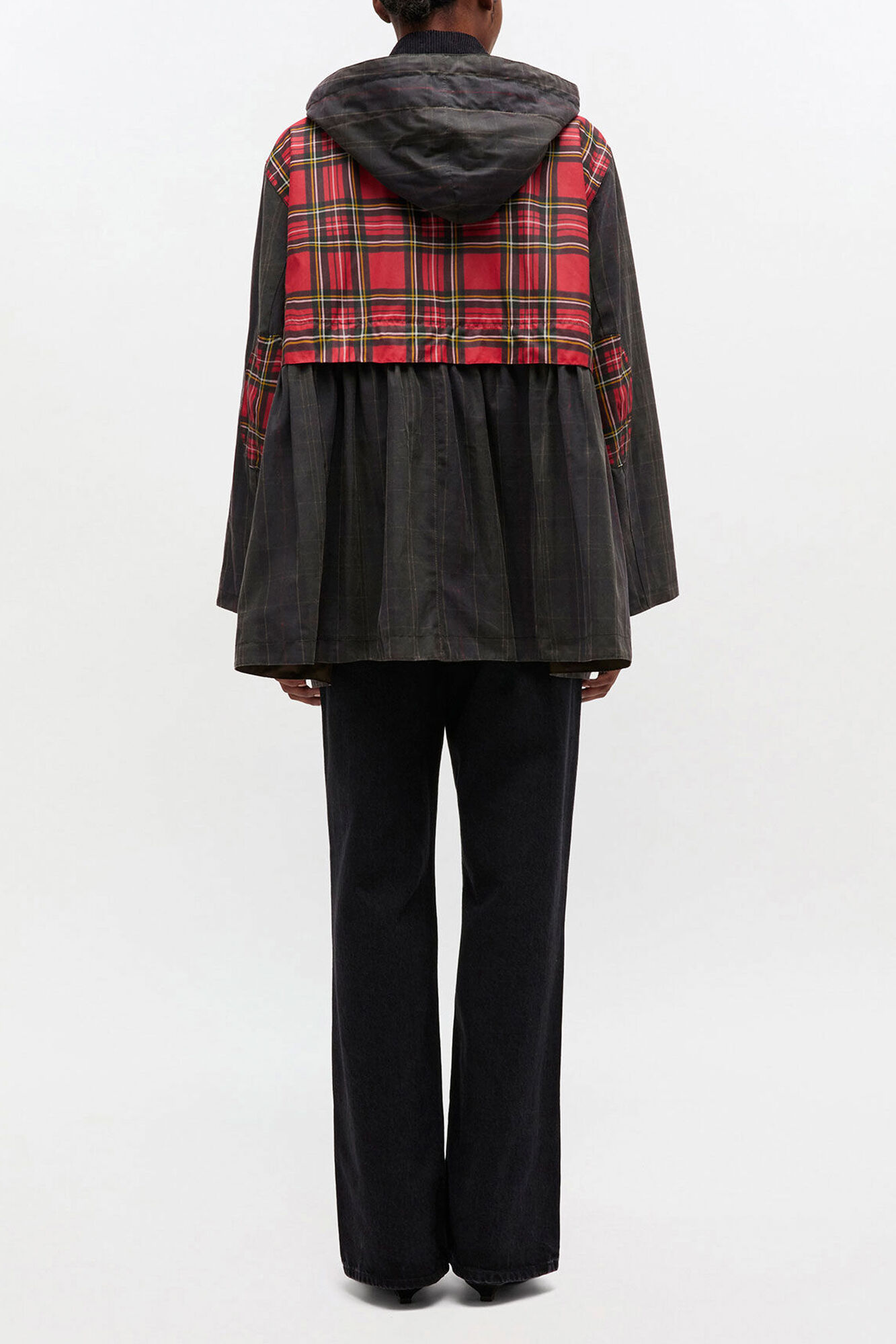 Wachsjacke mit Sch&ouml;&szlig;chen und Tartanmuster, Cotton, in colour Dark Green - 2 - GANNI