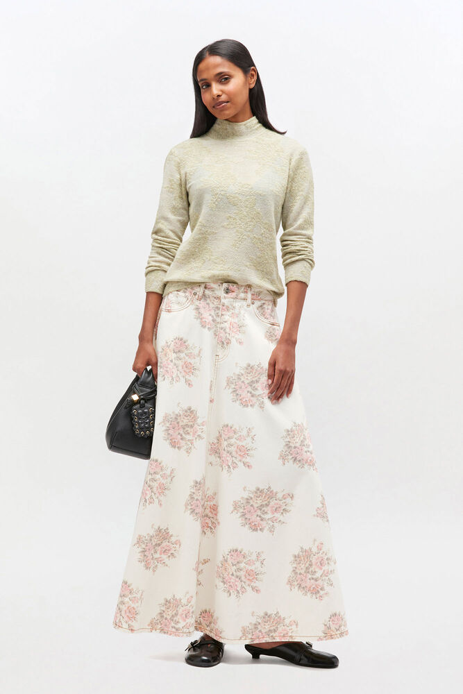 Floral Printed Maxi Skirt, Egret
