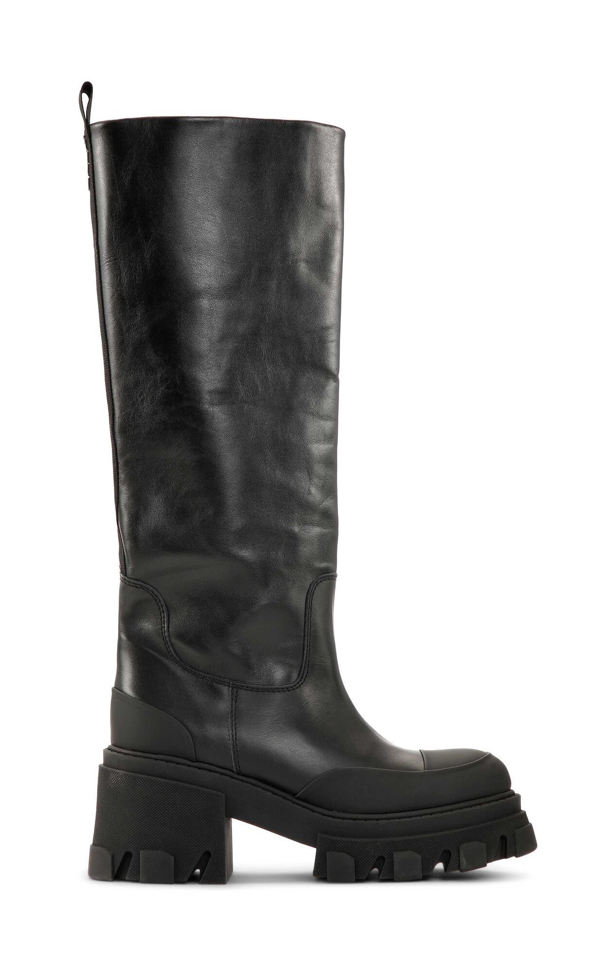 Heeled Tubular Knee Boots, Leather, in colour Black - 1 - GANNI