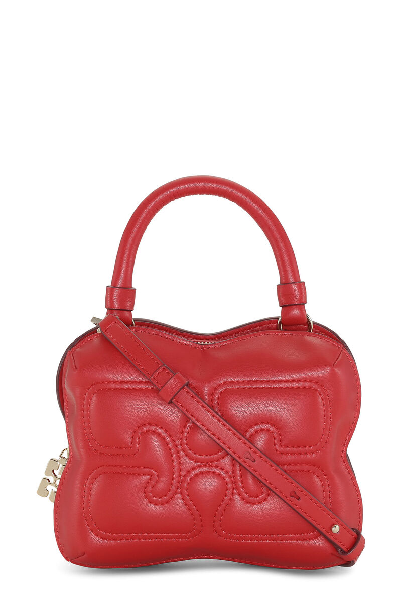Small Red Butterfly Crossbody Bag, Polyester, in colour Fiery Red - 3 - GANNI