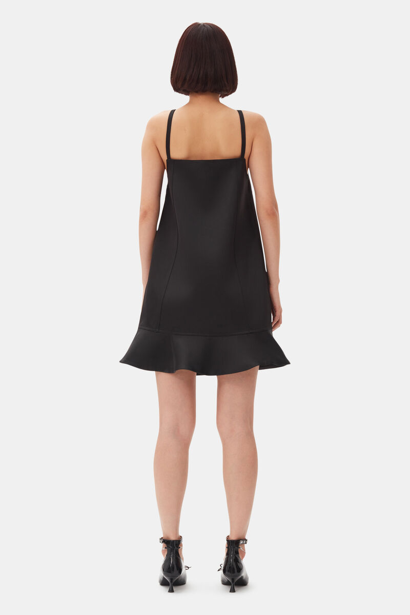 Black Duchesse Satin Mini Dress, Recycled Polyester, in colour Black - 4 - GANNI