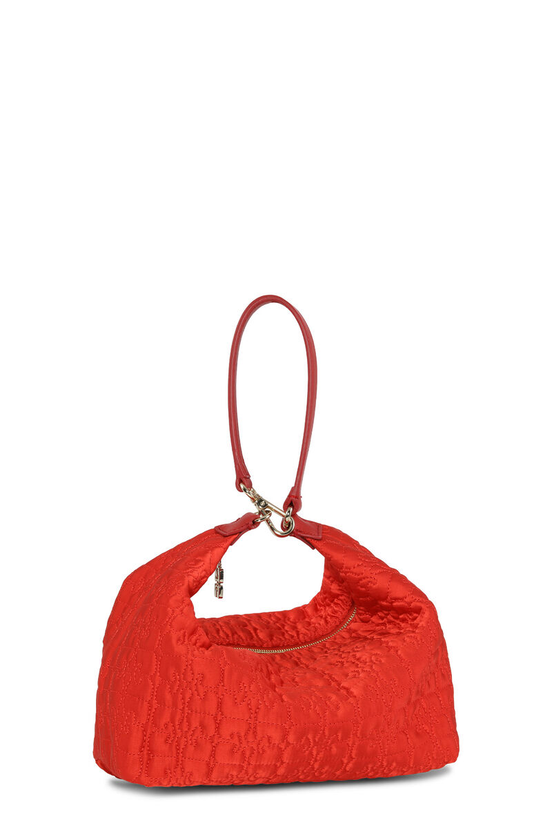 Red Medium Butterfly Pouch Satin Bag, Recycled Polyester, in colour Fiery Red - 3 - GANNI