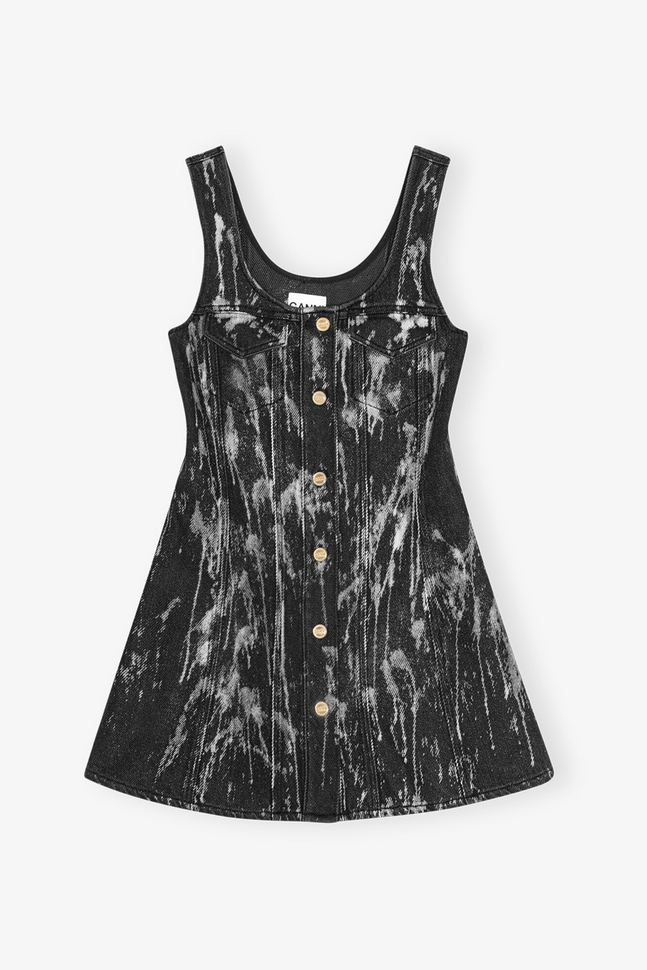 Black Denim Mini Dress, Cotton, in colour Washed Black/Black - 1 - GANNI