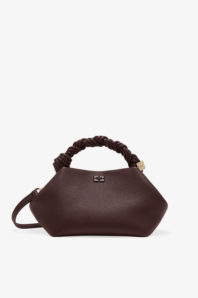 Brown Grained Small GANNI Bou Bag, Polyurethane, in colour Chicory Coffee - 1 - GANNI