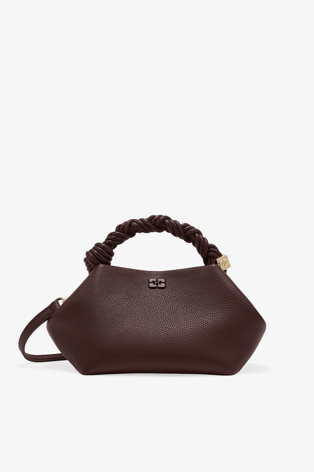 Brown Grained Small GANNI Bou Bag, Polyurethane, in colour Chicory Coffee - 1 - GANNI