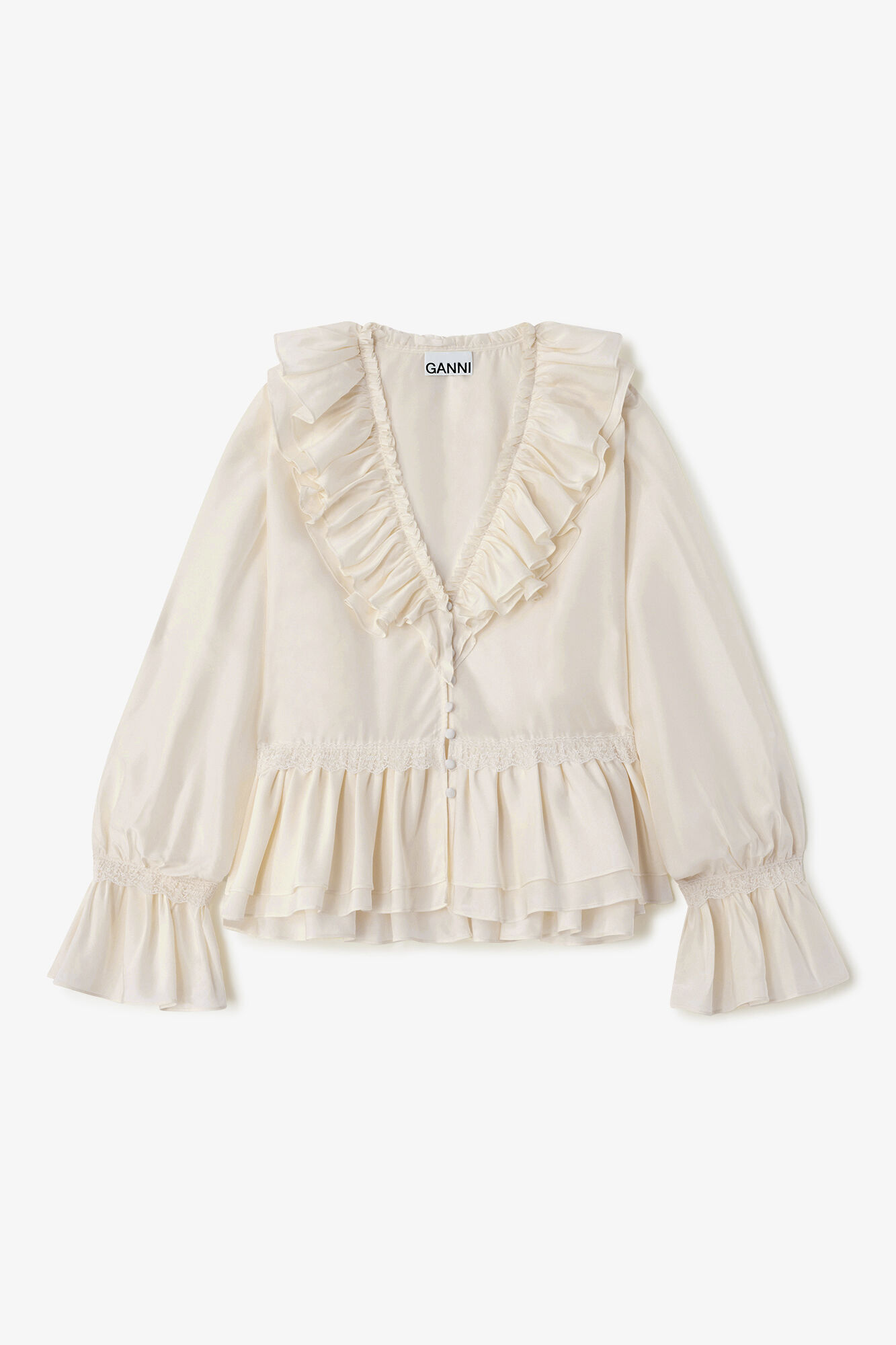 Blouse in Viscose Silk, Viscose, in colour Egret - 1 - GANNI