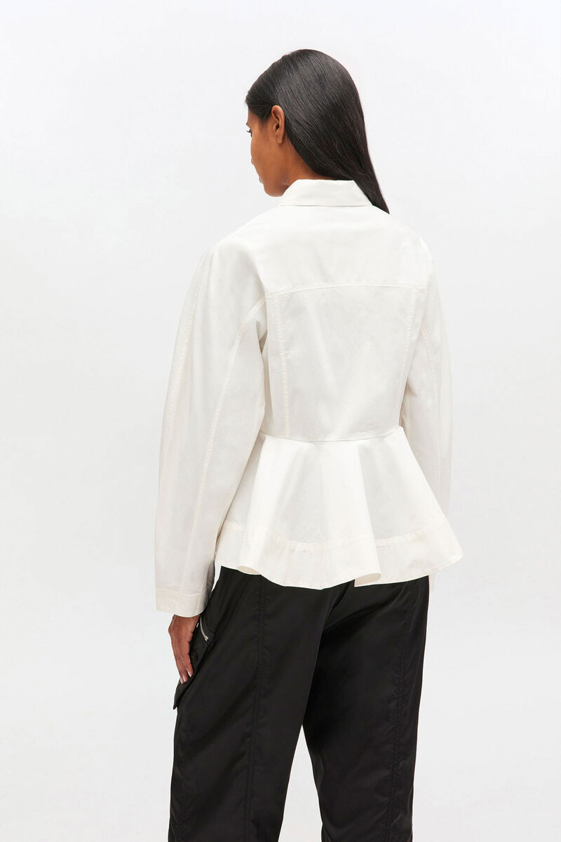 Ivory Peplum Shirt, Elastane, in colour Egret - 3 - GANNI