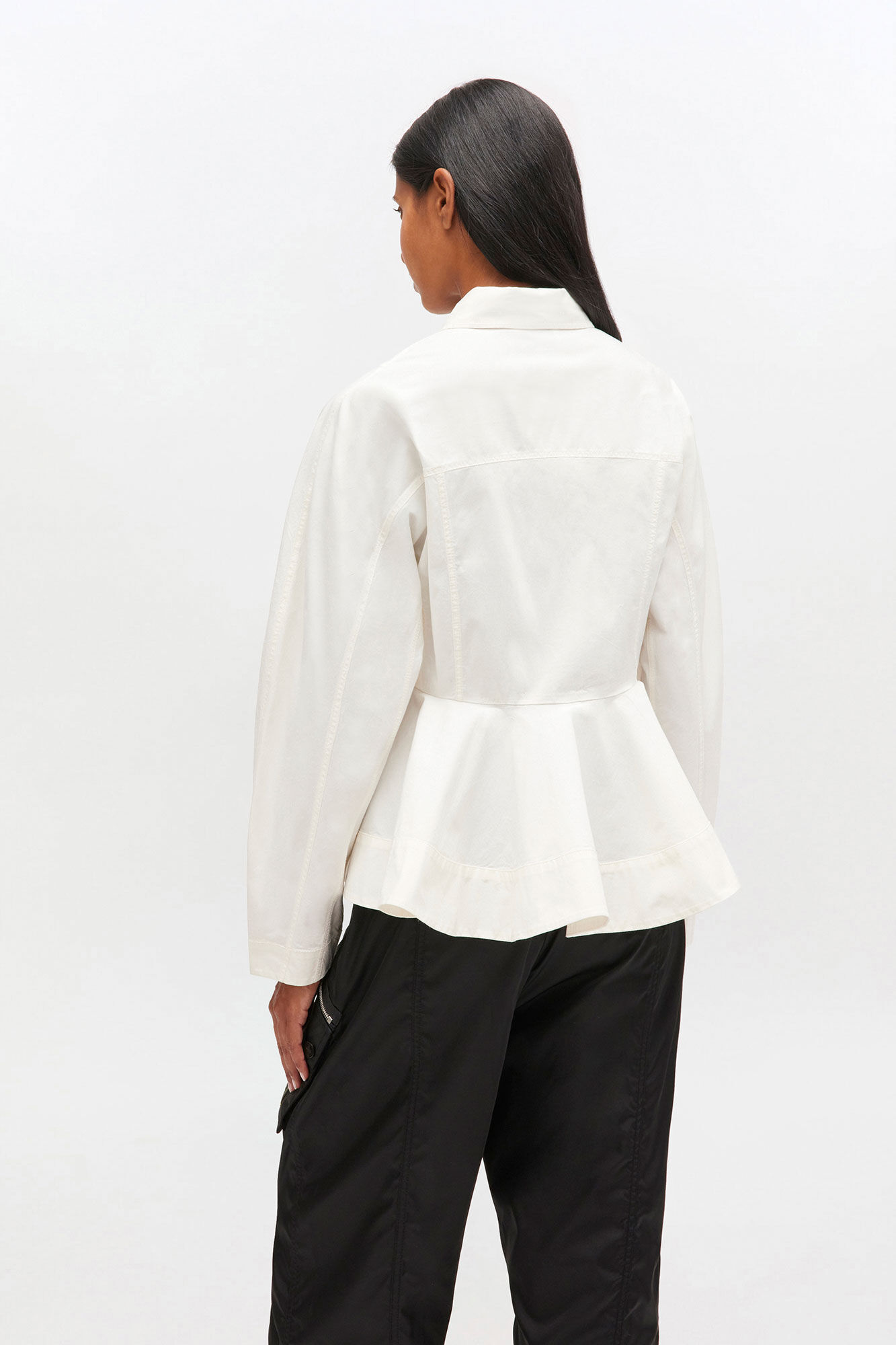 Ivory Peplum Shirt, Elastane, in colour Egret - 3 - GANNI