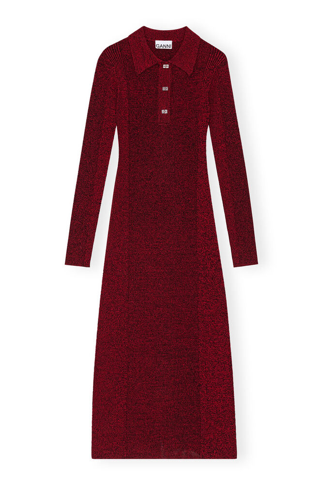 Red Melange Rib Polo Dress
