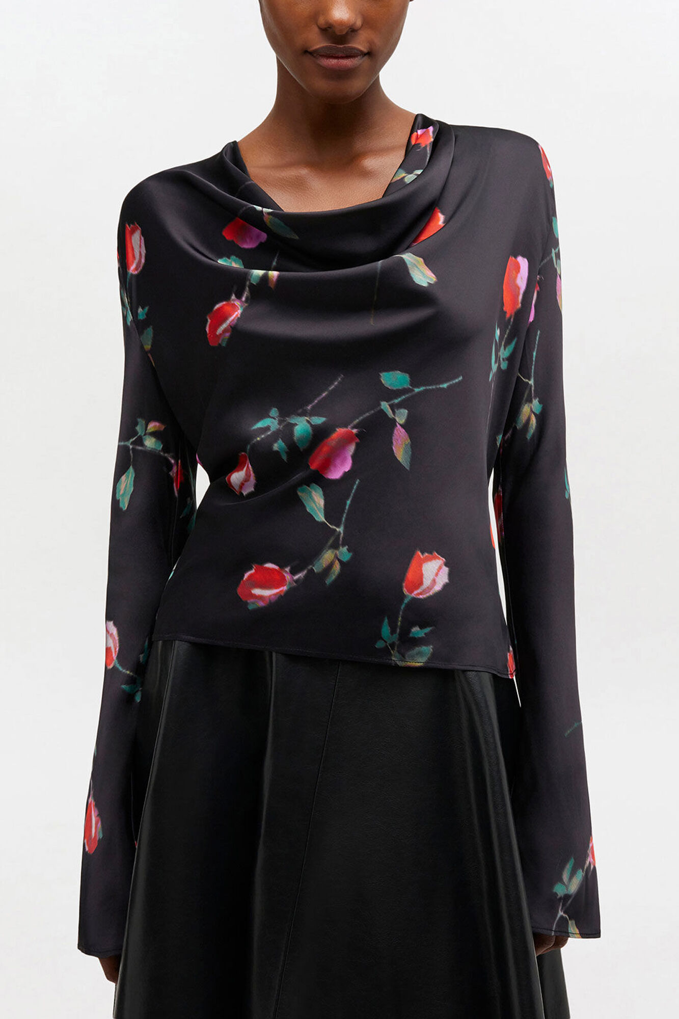 Printed Satin Blouse, Viscose, in colour Black - 1 - GANNI